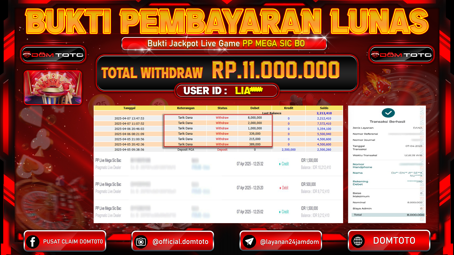 JACKPOT LIVE GAME PP MEGA SIC BO 07 APRIL 2025